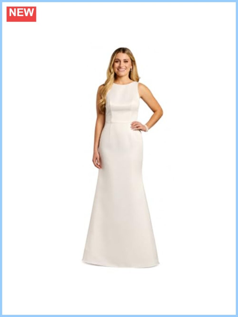 High Neck Satin Mermaid Wedding Dress Bow Back Maxi Formal Gown